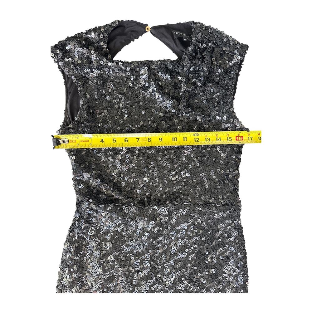Rachel Zoe Sequin Open Back Sheath Mini Dress 10 Black Cap Sleeve - Picture 4 of 10
